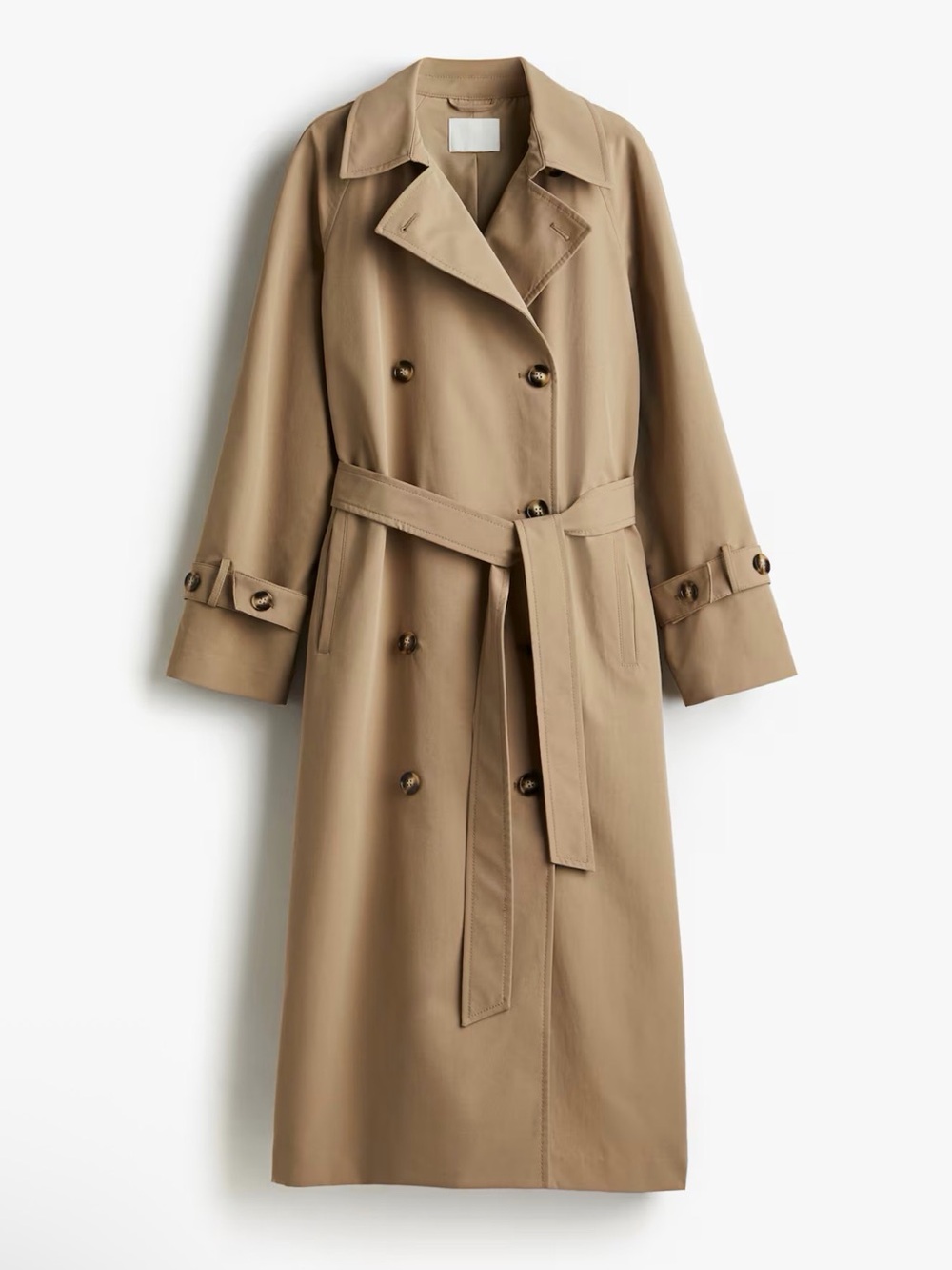 H&M Belted Double-Breasted Trench Coat in Tan